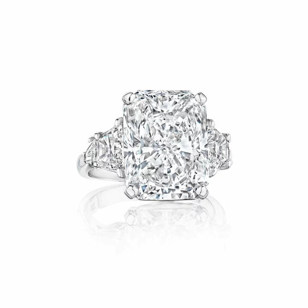 Prong Trapizoid Baguette Diamond Engagement Ring for a 10ct Radiant - 1